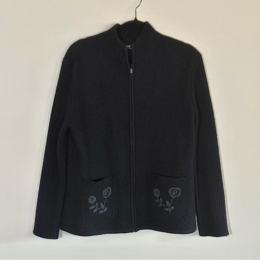 Rino Rossi Boiled Wool Floral Pocket Zip Jacket – Black Womens Size M